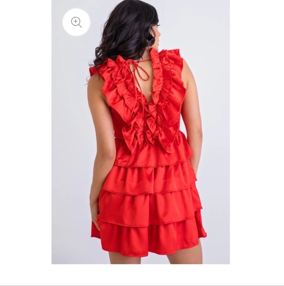 KARLIE Satin Ruffle Smock Dress in Red. Size M NWOT - Picture 3 of 14